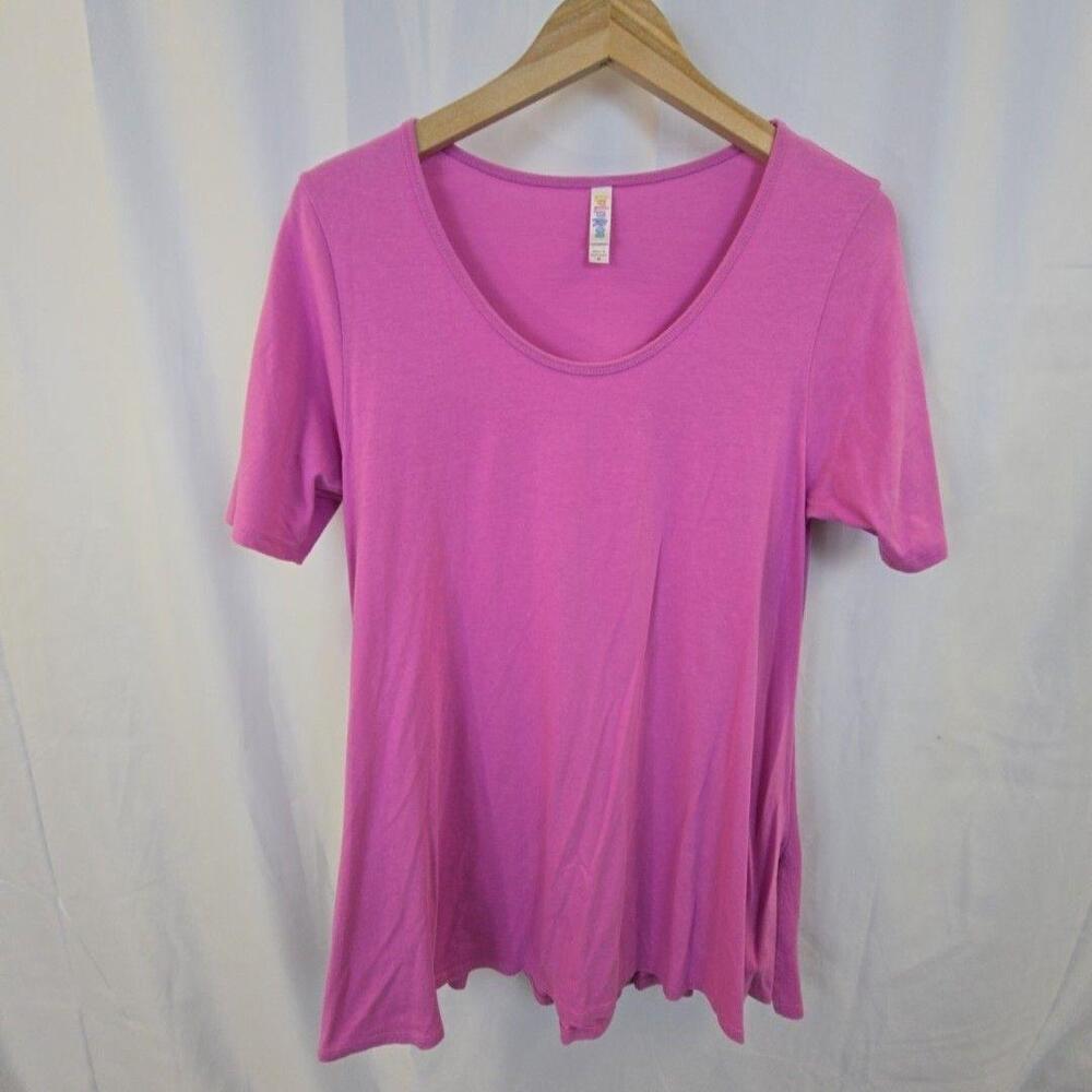 LuLaRoe Shirt Womens Medium Pink Scoop Neck Short Sleeve Tunic Top Soft Stretch